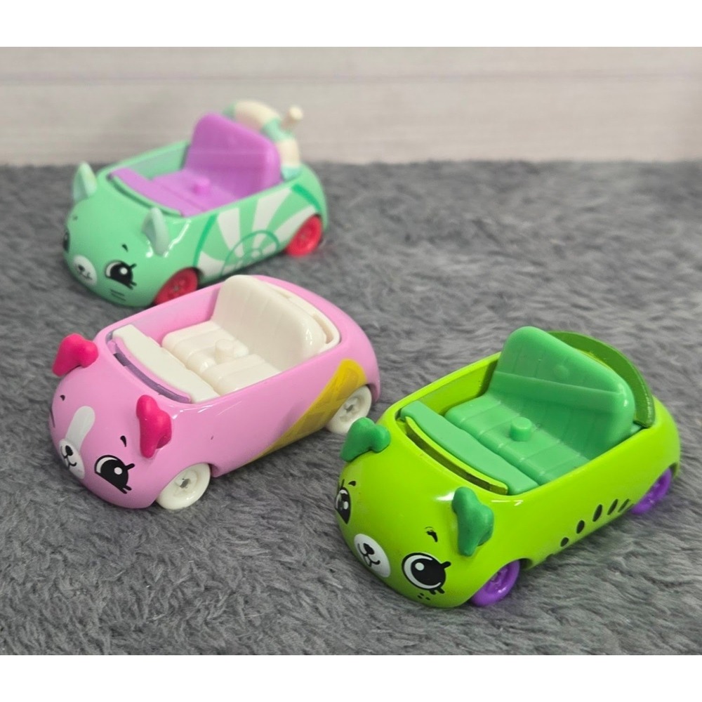 Moose Toys Shopkins Cutie Cars Die-Cast Vehicle Lot Pink Green Puppy Bear Cat